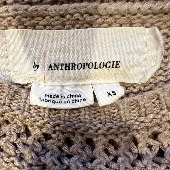 Anthropologie Sweater Womens XS Brown Knit Crochet Crewneck  Short Sleeve - Picture 3 of 4